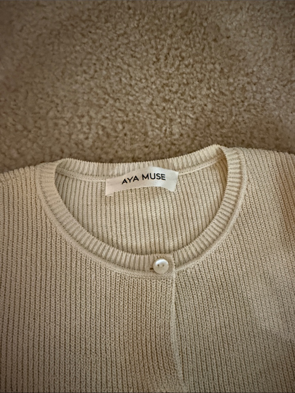 Aya Muse Cream Ribbed Button-Front Cardigan - Picture 2 of 3